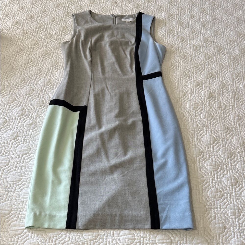 Calvin Klein Gray and Blue Colorblock Midi Dress